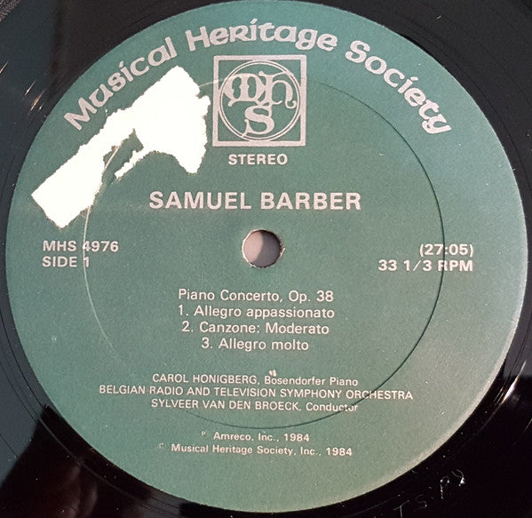 Samuel Barber - Samuel Barber: Piano Concerto Opus 38 / Piano Sonata in E Flat Minor, Opus 26 // Vinyl Record