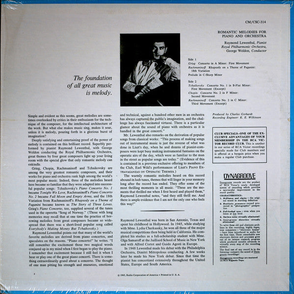 Raymond Lewenthal - Romantic Melodies For Piano And Orchestra // Vinyl Record