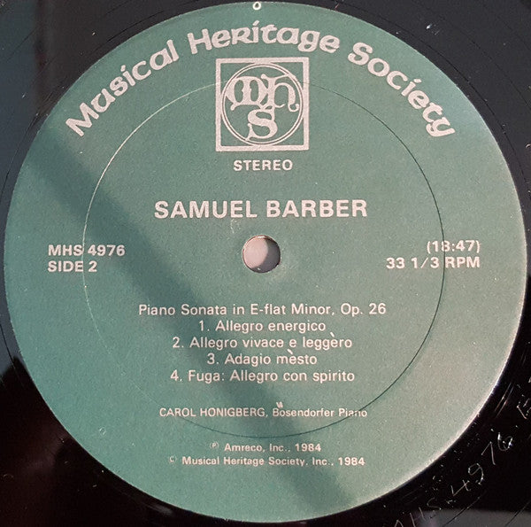 Samuel Barber - Samuel Barber: Piano Concerto Opus 38 / Piano Sonata in E Flat Minor, Opus 26 // Vinyl Record