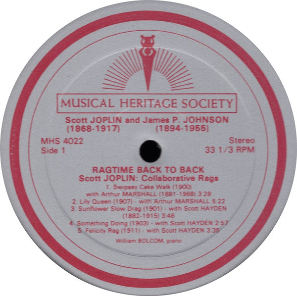 William Bolcom - Scott Joplin & James P. Johnson: Ragtime Back To Back // Vinyl Record