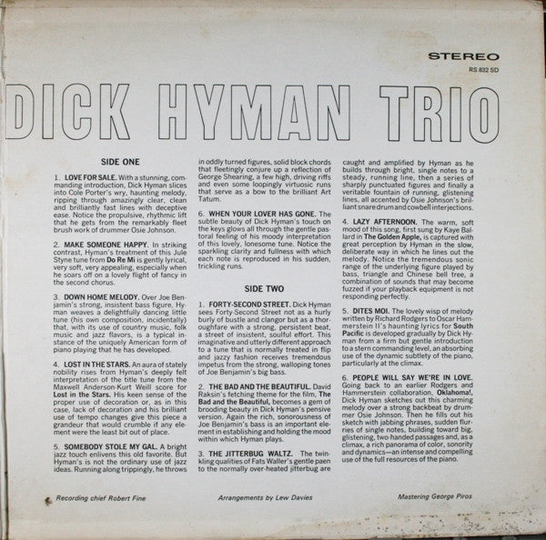 The Dick Hyman Trio - The Dick Hyman Trio // Vinyl Record