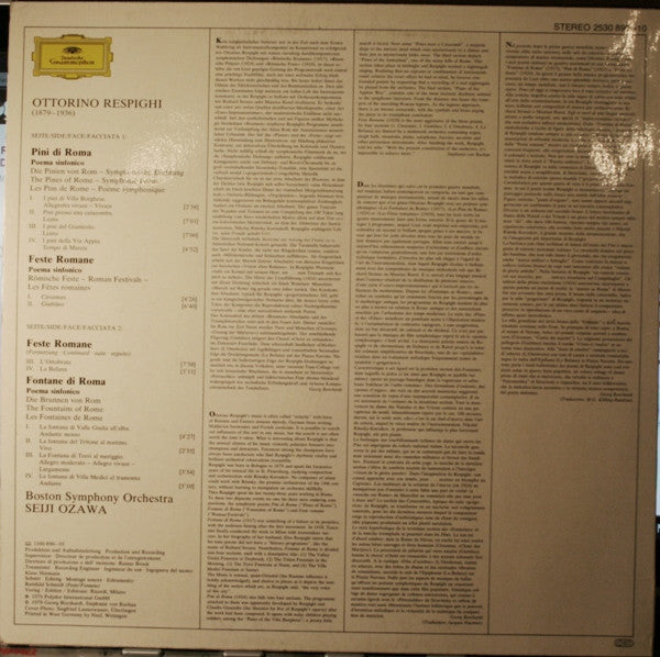 Ottorino Respighi - Pini Di Roma · Feste Romane · Fontane Di Roma // Vinyl Record