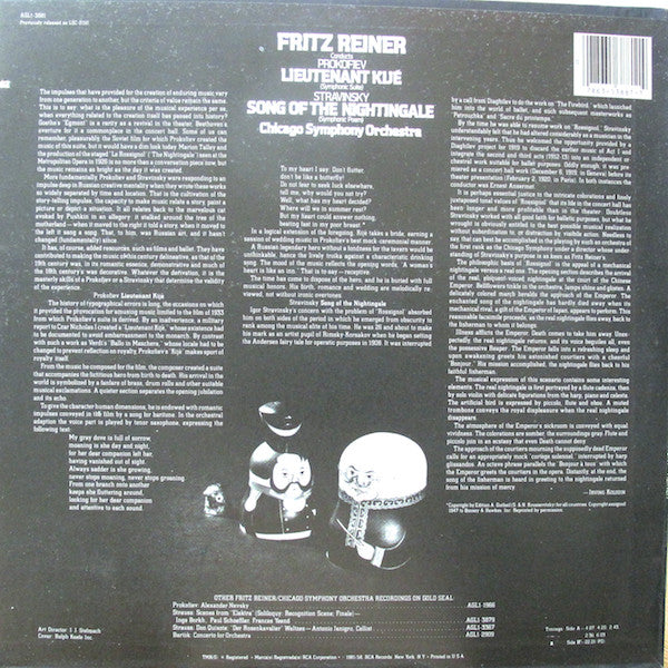 The Chicago Symphony Orchestra - Lieutenant Kije (Symphonic Suite) Stravinsky Song Of The Nightingale (Symphonic Poem) // Vinyl Record