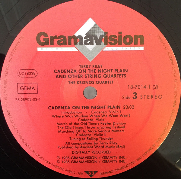 Terry Riley - Cadenza On The Night Plain And Other String Quartets // Vinyl Record