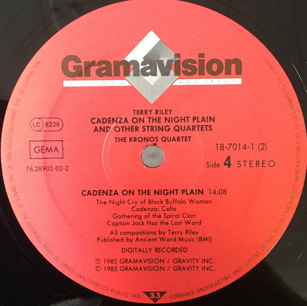 Terry Riley - Cadenza On The Night Plain And Other String Quartets // Vinyl Record