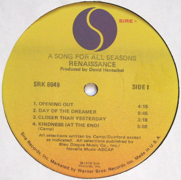 Renaissance - A Song For All Seasons // Vinyl Record