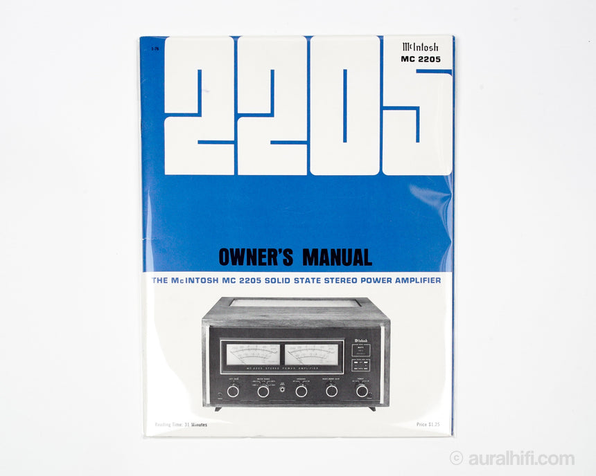 Vintage McIntosh Owner's Manual // MC 2205 / Very Good