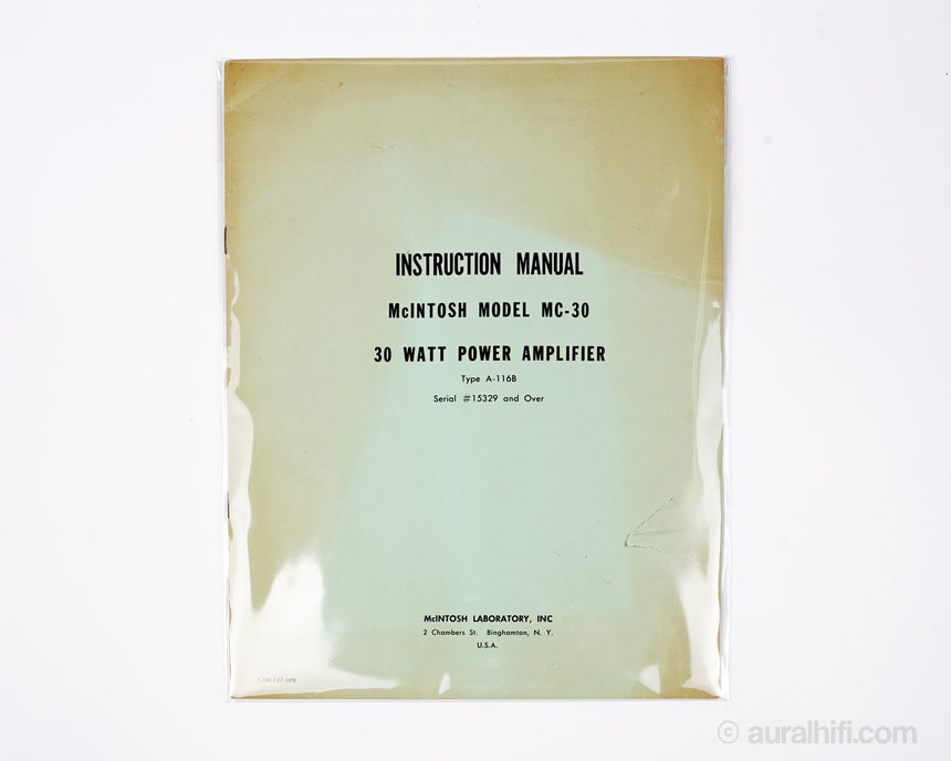 Vintage McIntosh Owner's Manual // MC 30 / Fair