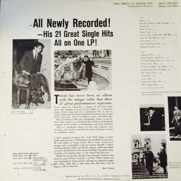 Paul Anka - Paul Anka's 21 Golden Hits // Vinyl Record
