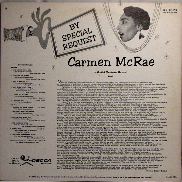 Carmen McRae - By Special Request // Vinyl Record