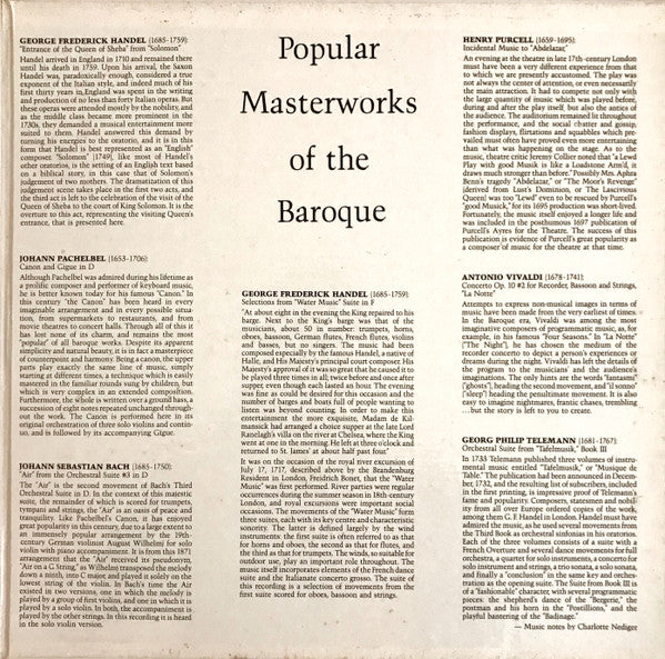 Tafelmusik Baroque Orchestra - Popular Masterworks Of The Baroque // Vinyl Record