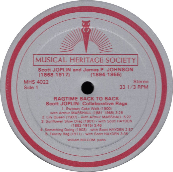 William Bolcom - Scott Joplin & James P. Johnson: Ragtime Back To Back // Vinyl Record