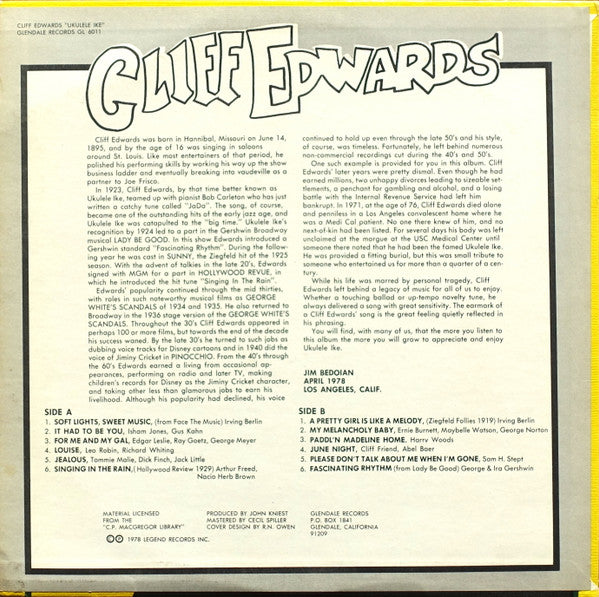 Cliff Edwards - Ukulele Ike // Vinyl Record