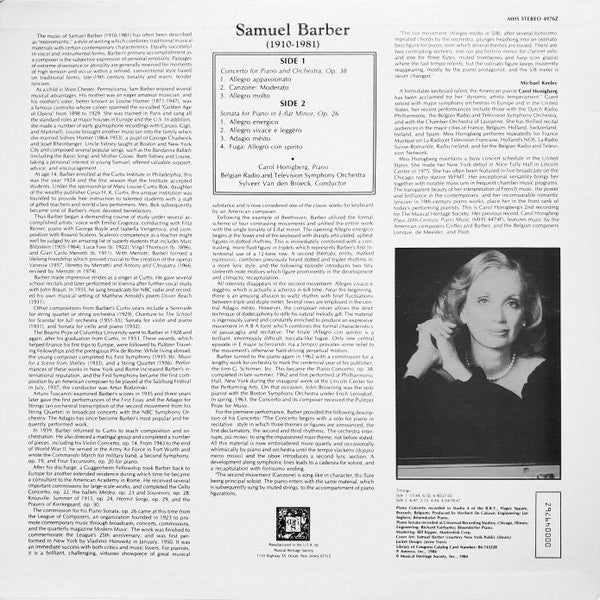 Samuel Barber - Samuel Barber: Piano Concerto Opus 38 / Piano Sonata in E Flat Minor, Opus 26 // Vinyl Record