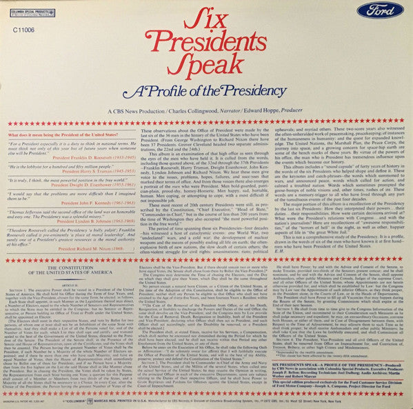 Various - Six Presidents Speak - A Profile Of The Presidency // Vinyl Record / Factory sealed