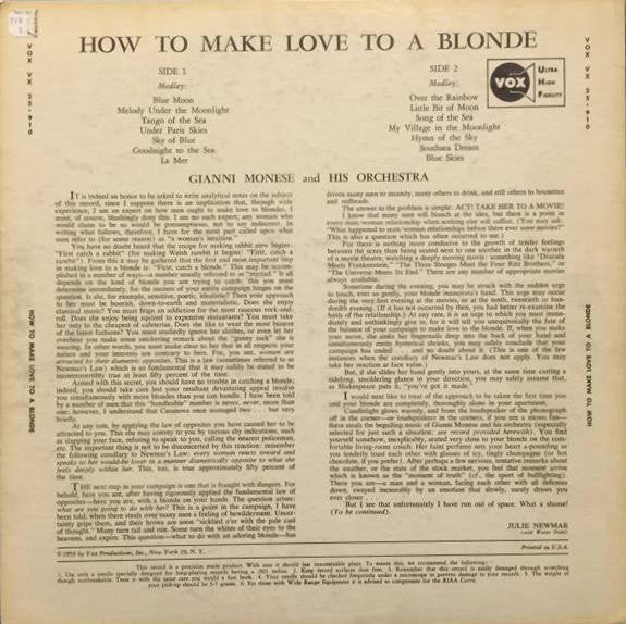 Gianni Monese And His Orchestra - How To Make Love To A Blonde // Vinyl Record