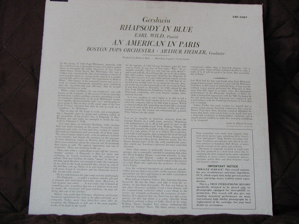 George Gershwin - Rhapsody In Blue / An American In Paris // Vinyl Record