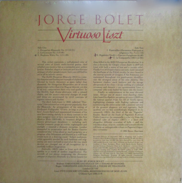Jorge Bolet - Virtuoso Liszt // Vinyl Record