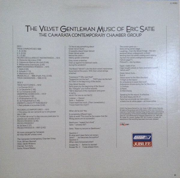 The Camarata Contemporary Chamber Group - The Velvet Gentleman Music Of Erik Satie // Vinyl Record