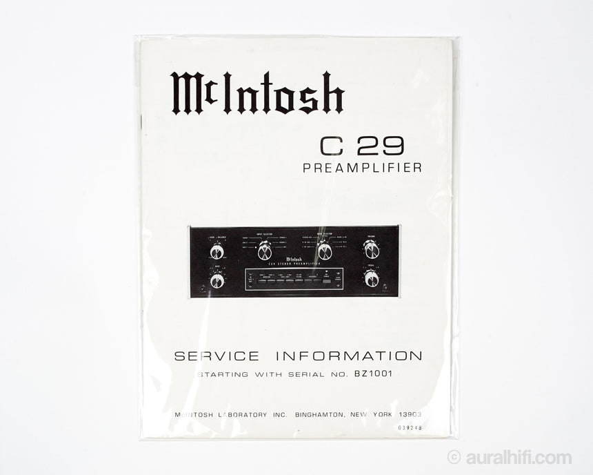 Vintage McIntosh Service Manual // C 29 / Very Good Plus