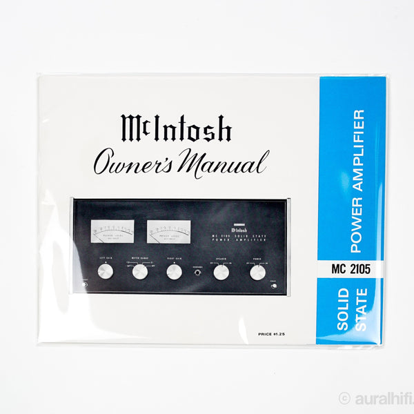Vintage Mcintosh Owner's Manual // MC 2105 / Very Good Plus For