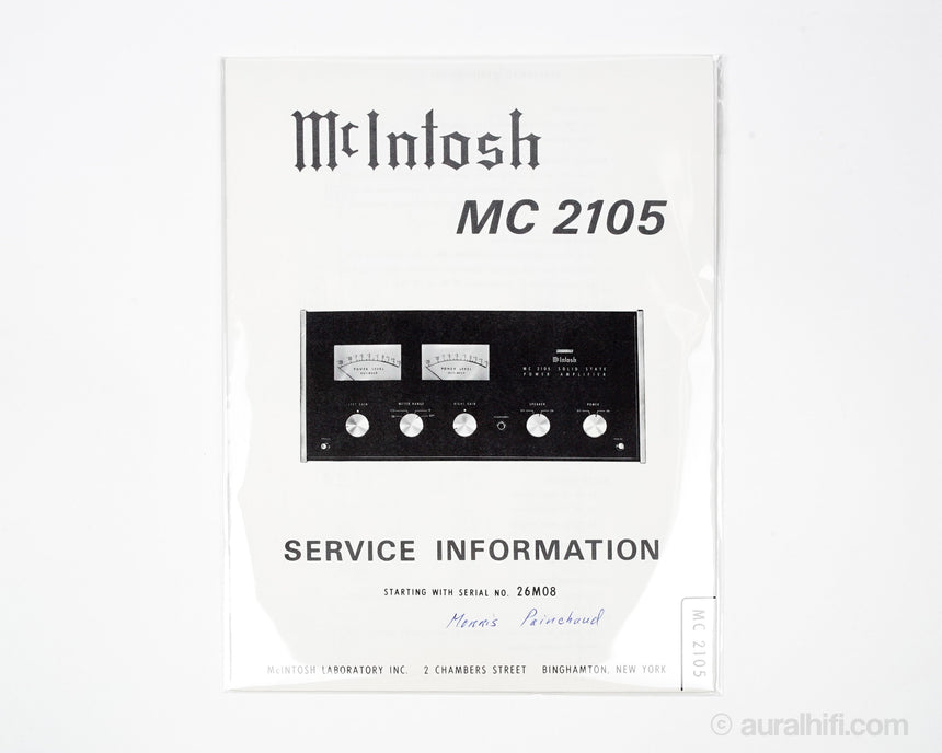 Vintage McIntosh Service Manual // MC 2105 / Very Good Plus