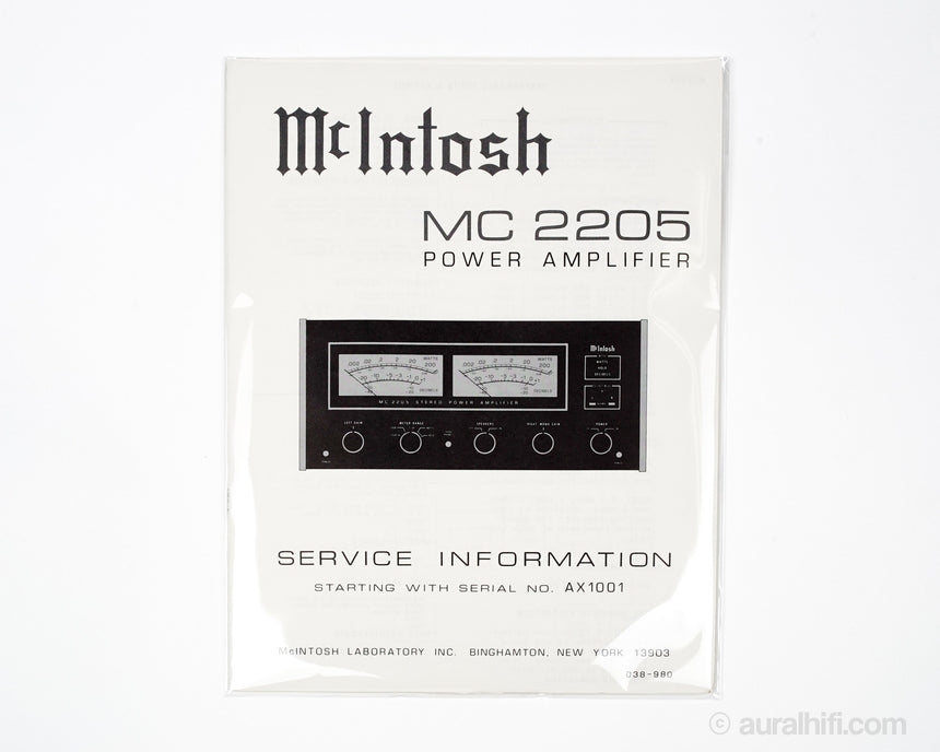 Vintage McIntosh Service Manual // MC 2205 / Very Good Plus