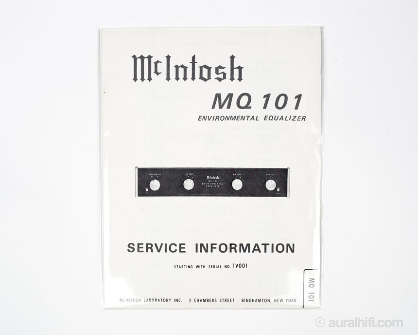Vintage McIntosh Service Manual // MQ 101 / Very Good Plus
