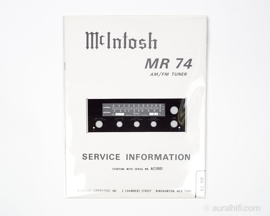Vintage McIntosh Service Manual // MR 74 / Very Good Plus