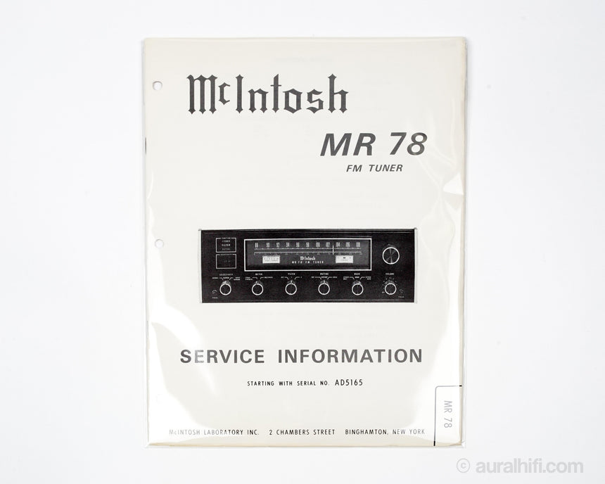 Vintage McIntosh Service Manual // MR 78 / Very Good