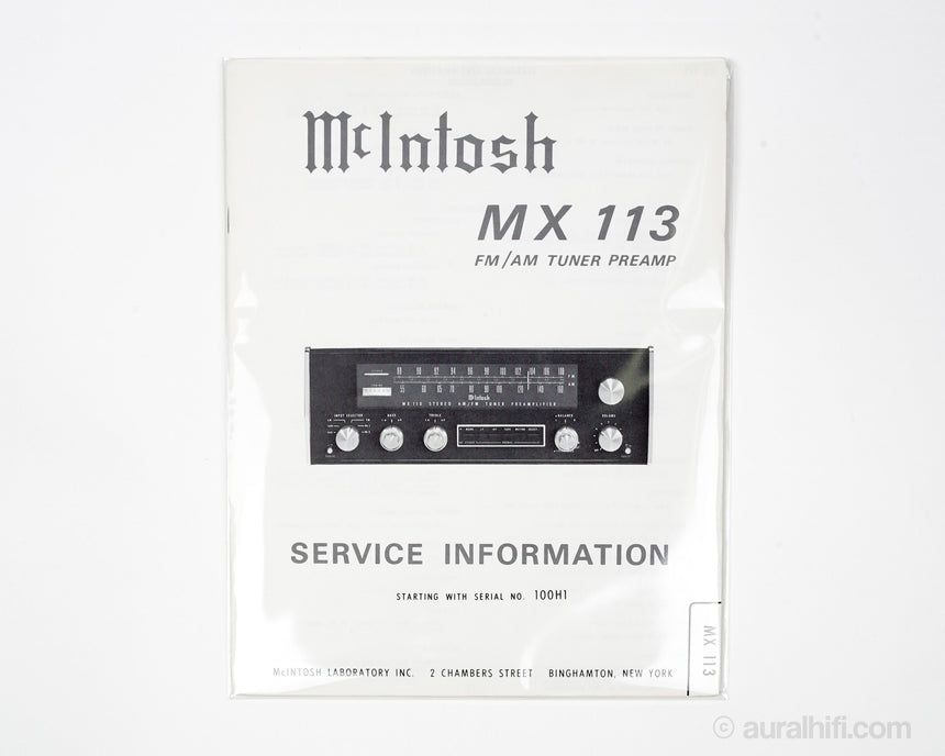 Vintage McIntosh Service Manual // MX 113 / Very Good Plus
