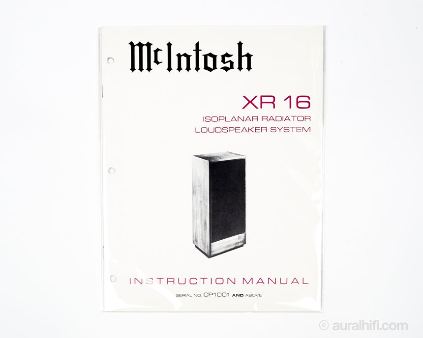 Vintage McIntosh Owner's Manual // XR 16 / Very Good