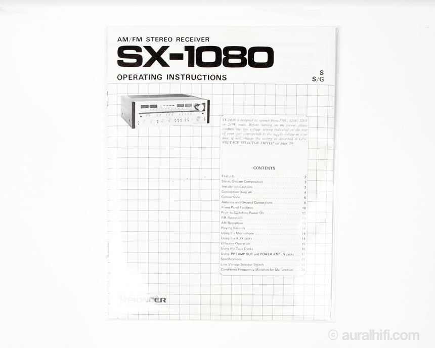 Vintage Pioneer Owner's Manual // SX-1080 / Very Good Plus